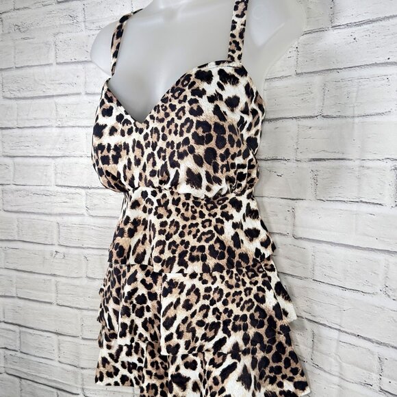 Swim Solutions Plus Size 20W Triple Tiered Animal Print Tankini Top NWT $84 - Picture 8 of 11